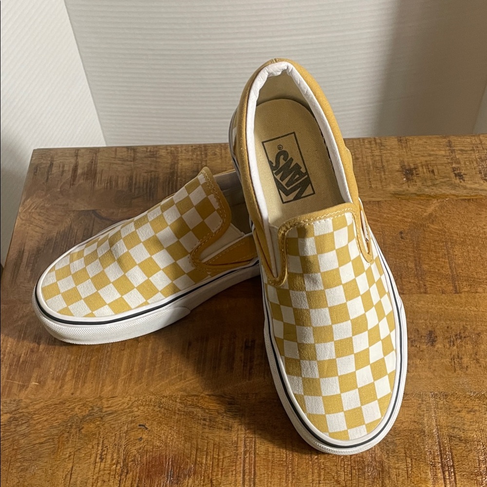 Vans Yellow and White Checkered Slip-On Sneakers